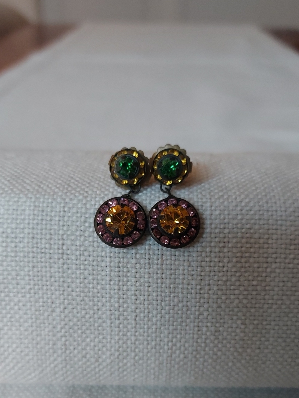 Sorreli Yellow, Pink, and Green Crystal Drop Earrings - Women Jewelry
